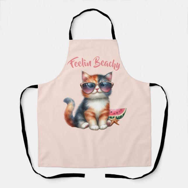 Delantal Gato Adorable Sintiéndose Playero (Anverso)