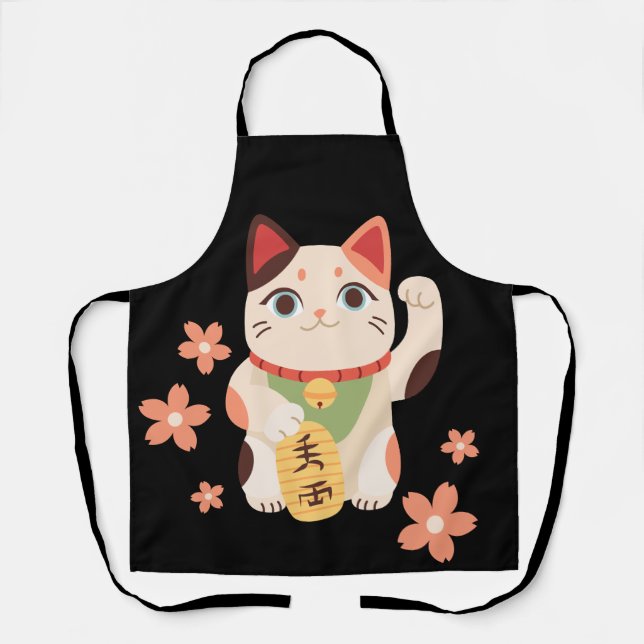 Delantal Gato Afortunado Maneki Neko Adorable (Anverso)