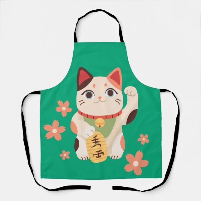 Delantal Gato Afortunado Maneki Neko Adorable (Anverso)