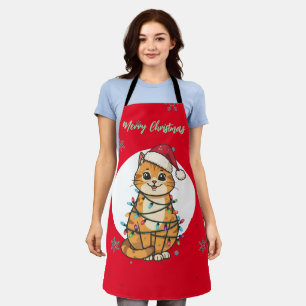 Delantal Gato alegre moderno de Navidad copo de nieve gatit