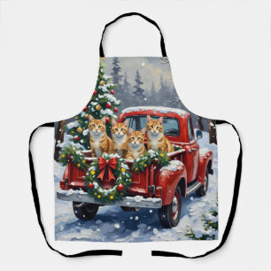 Delantal Gato Angora Turco Navidad Camión Rojo Fiesta