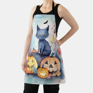 Delantal Gato Azul Oriental de Halloween con Calabazas Espe