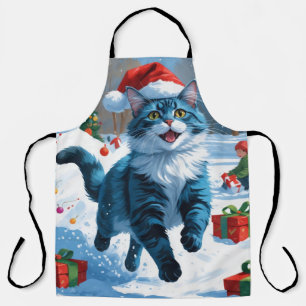 Delantal Gato Azul Oriental Sentado en Sombrero de Navidad