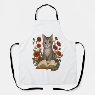 Delantal Gato Bookish - Gato de lectura tierno con cachorro