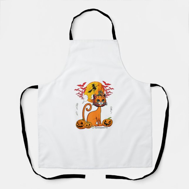 Delantal Gato Calabaza tallada Horror Cabeza Halloween Dueñ (Anverso)