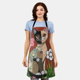 Delantal Gato Calico Caprichoso Arte de Collage de Periódic