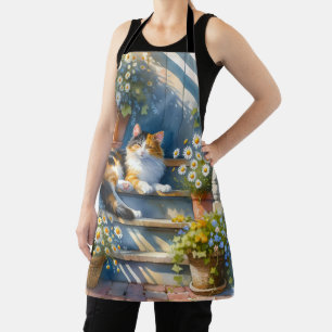 Delantal Gato Calico en Pórtico Floral Cottagecore