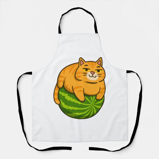 Delantal Gato Chubby en una sandía meme camiseta (Anverso)