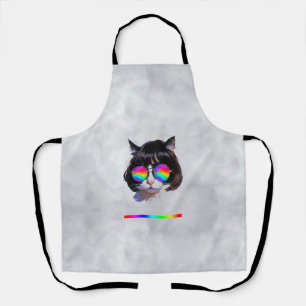 Delantal Gato con peluca y gafas de sol (Pintura #1)