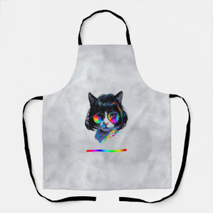 Delantal Gato con peluca y gafas de sol (Pintura #6)