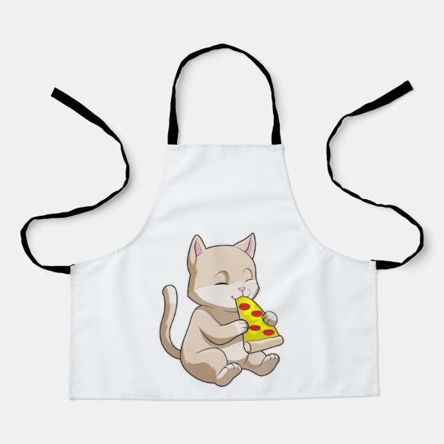 Delantal Gato con pizza (Anverso)