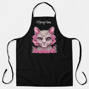 Delantal Gato con rosas rosadas