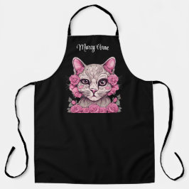 Delantal Gato con rosas rosadas Personalizado Apron persona