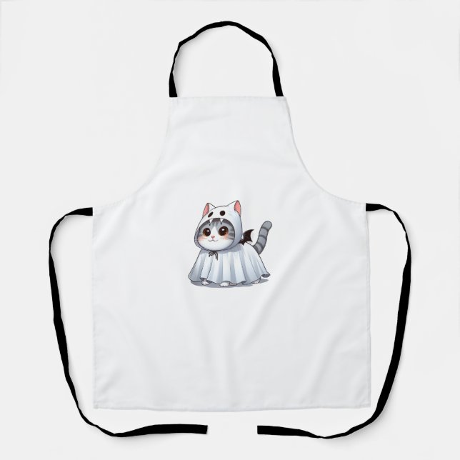 Delantal Gato con traje fantasma para Halloween (Anverso)