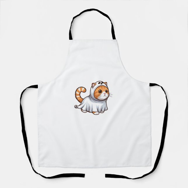 Delantal Gato con traje fantasma para Halloween (Anverso)