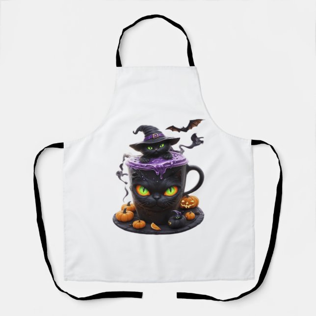Delantal Gato de bruja Halloween Latte - Café con crepitant (Anverso)