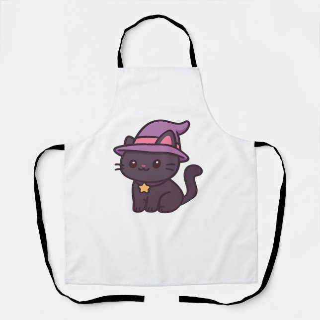 Delantal Gato de bruja Kawaii en camiseta clásica de Gorra  (Anverso)