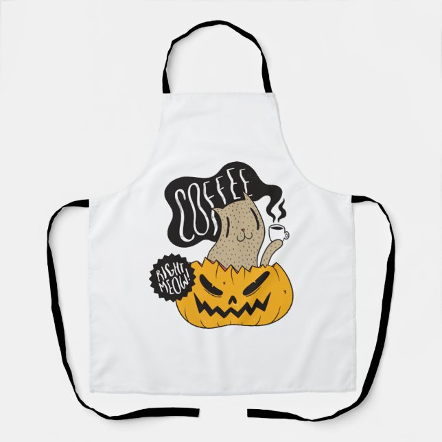 Delantal Gato de café de Halloween - Beber gato de Hallowee (Anverso)