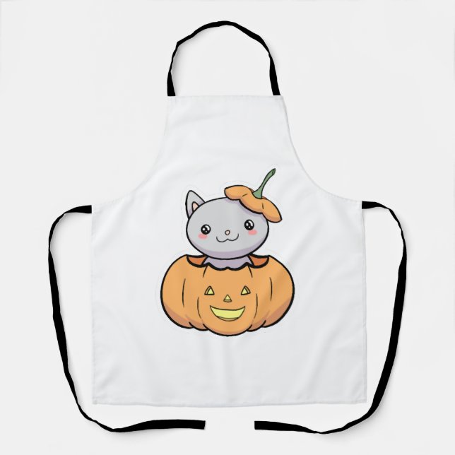 Delantal Gato de calabaza de Halloween (Anverso)
