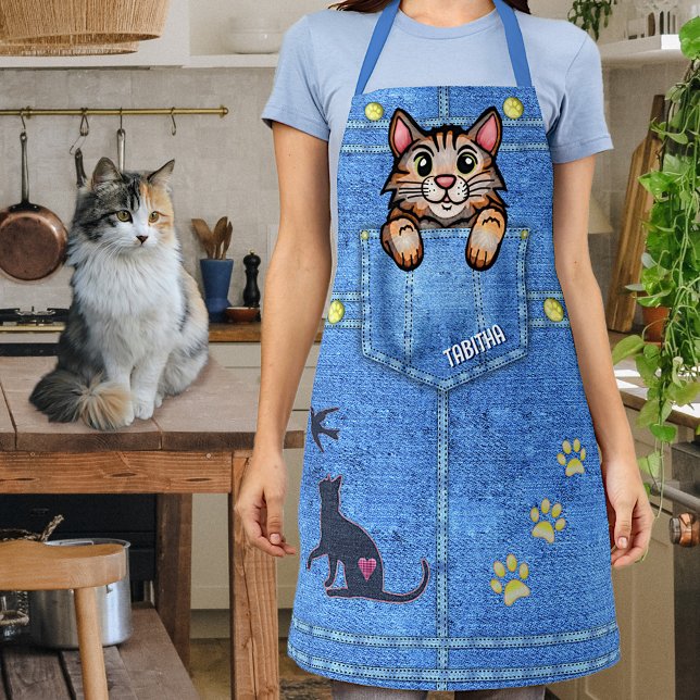 Delantal Gato de Calico en falso cajón de denim con nombre  (Subido por el creador)