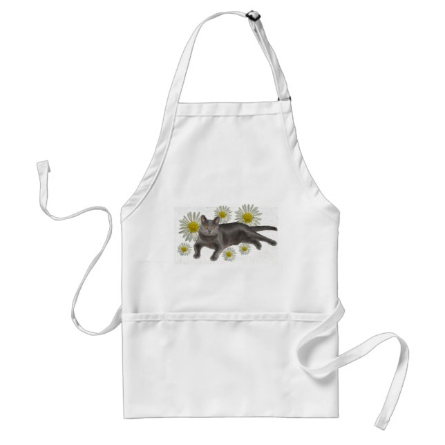 Delantal Gato de Chartreux con las margaritas (Frente)
