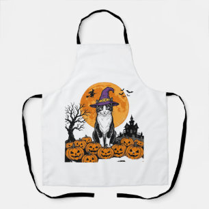 Delantal Gato de Halloween Bruja Calabaza Vintage Espeluzna