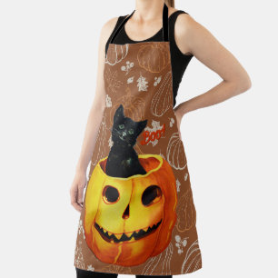 Delantal Gato de Halloween en calabaza