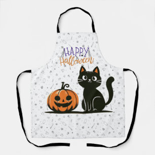 Delantal Gato de Halloween feliz y calabaza