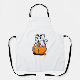 Delantal Gato de Halloween lindo en Boba con traje fantasma