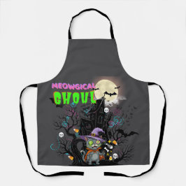 Delantal Gato de Halloween "Meowgical Ghoul" Bruja Kitten M