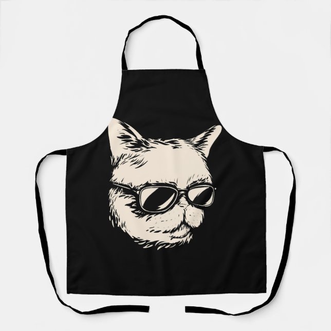 Delantal Gato de insignia con gafas de sol (Anverso)