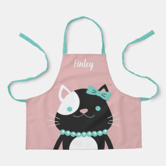 Delantal Gato de Moda con nombre rosado del collar de la pe