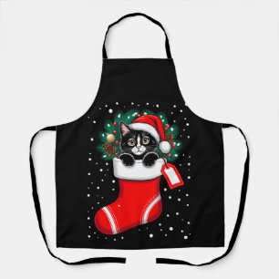 Delantal Gato de Navidad Calcetín Sombrero de Santa Piñas N