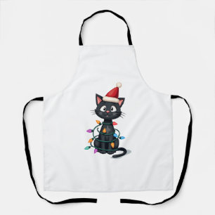 Delantal Gato de Navidad Esmoquin gato negro luces de navid
