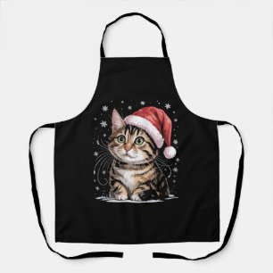 Delantal Gato de Navidad Nieve Sombrero de Santa Invierno
