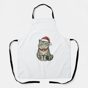 Delantal Gato de Navidad Sombrero de Santa Diseño de Grabad