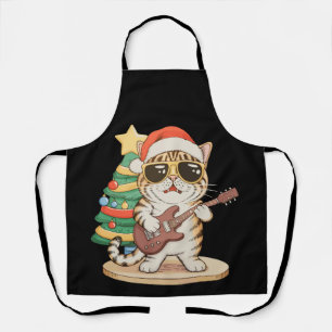 Delantal Gato de Navidad tocando guitarra Rock Jazz Sombrer