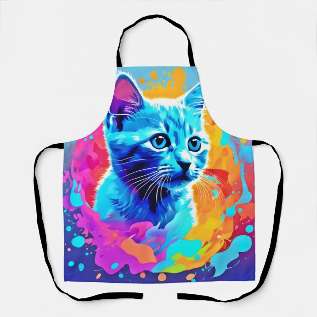 Delantal Gato de neón azul en bandeja (Anverso)