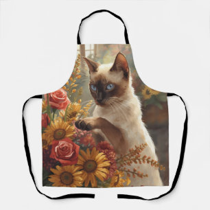 Delantal Gato de otoño con flores para Acción de Gracias