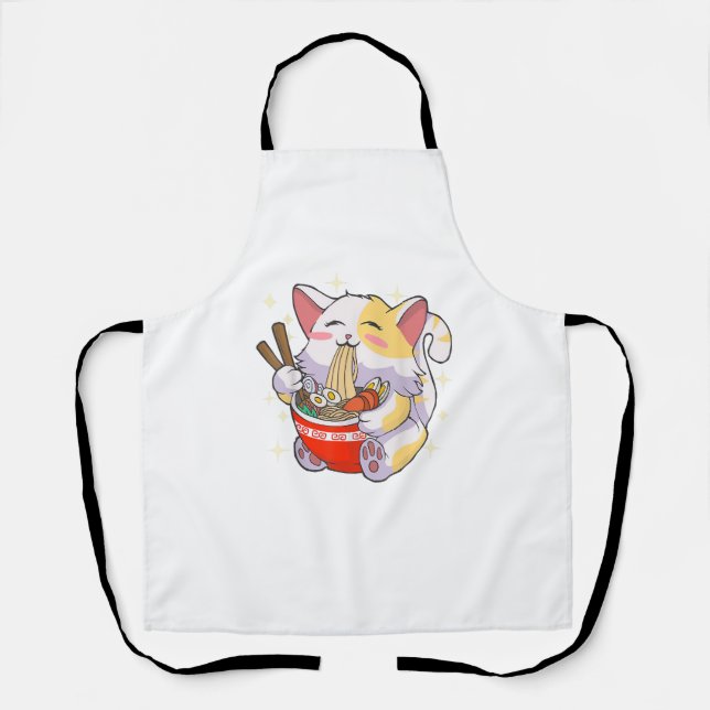Delantal Gato de Ramen Shirt comiendo fideos animando la co (Anverso)