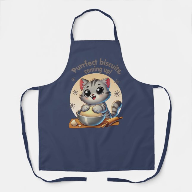 Delantal Gato de rodillas "Procure galletas, venga" (Anverso)