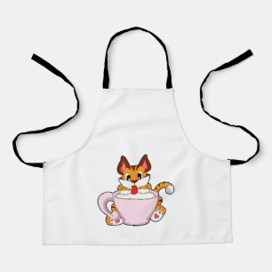 Delantal Gato de tigre con una copa de leche. PNG