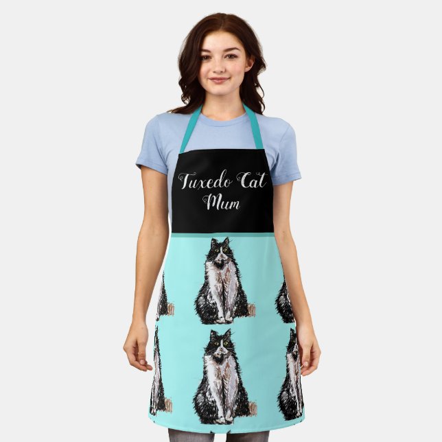 Delantal Gato de Tuxedo Cute Gatos Negro Animal Mamá Apron (Gastado)