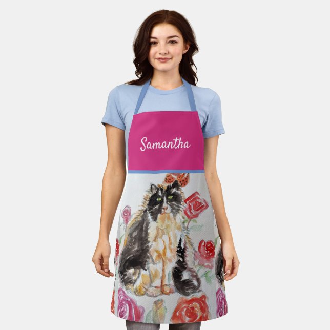 Delantal Gato de Tuxedo Cute Gatos Negro Animal Mascota Apr (Gastado)