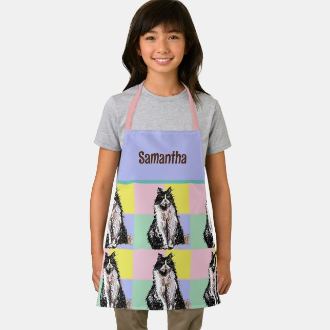 Delantal Gato de Tuxedo Gatos Cuidados Negro Pastel Blanco  (in situ)