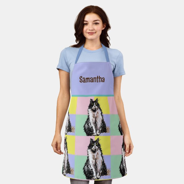 Delantal Gato de Tuxedo Gatos Cuidados Negro Pastel Blanco  (Gastado)