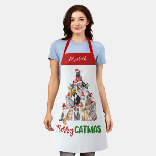 Delantal Gato divertido de Navidad Feliz Personalizado Catm