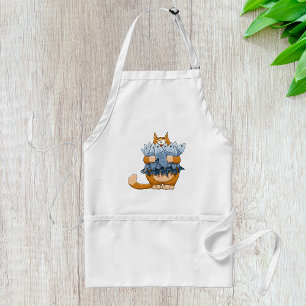 Delantal Gato Divertido Sosteniendo Pescado Dibujo Animado 