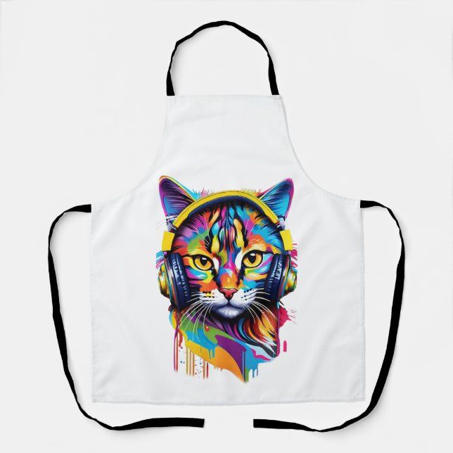 Delantal Gato en auriculares (Anverso)