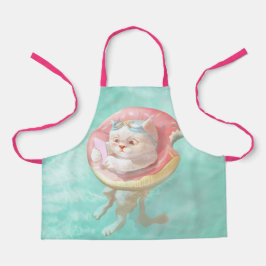 Delantal Gato en el flote de la piscina de Donut